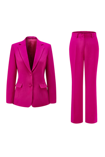 Fuchsia 2-Piece One Button Notched Lapel Women Suits